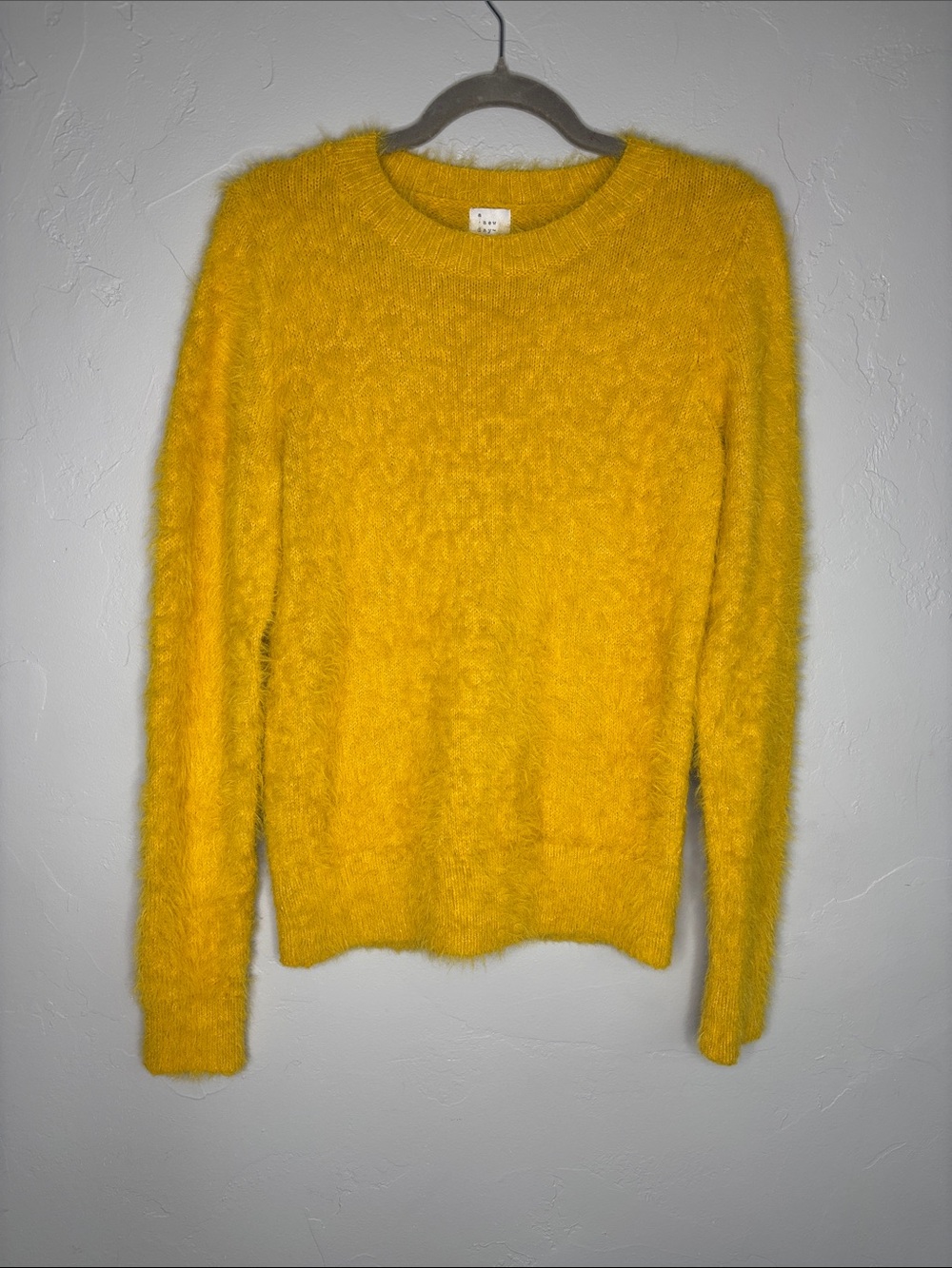 Super Soft Fuzzy Crewneck Sweater - Vibrant Mustard Yellow